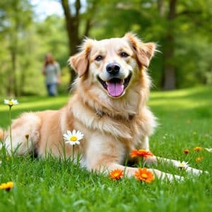 dog eating grass